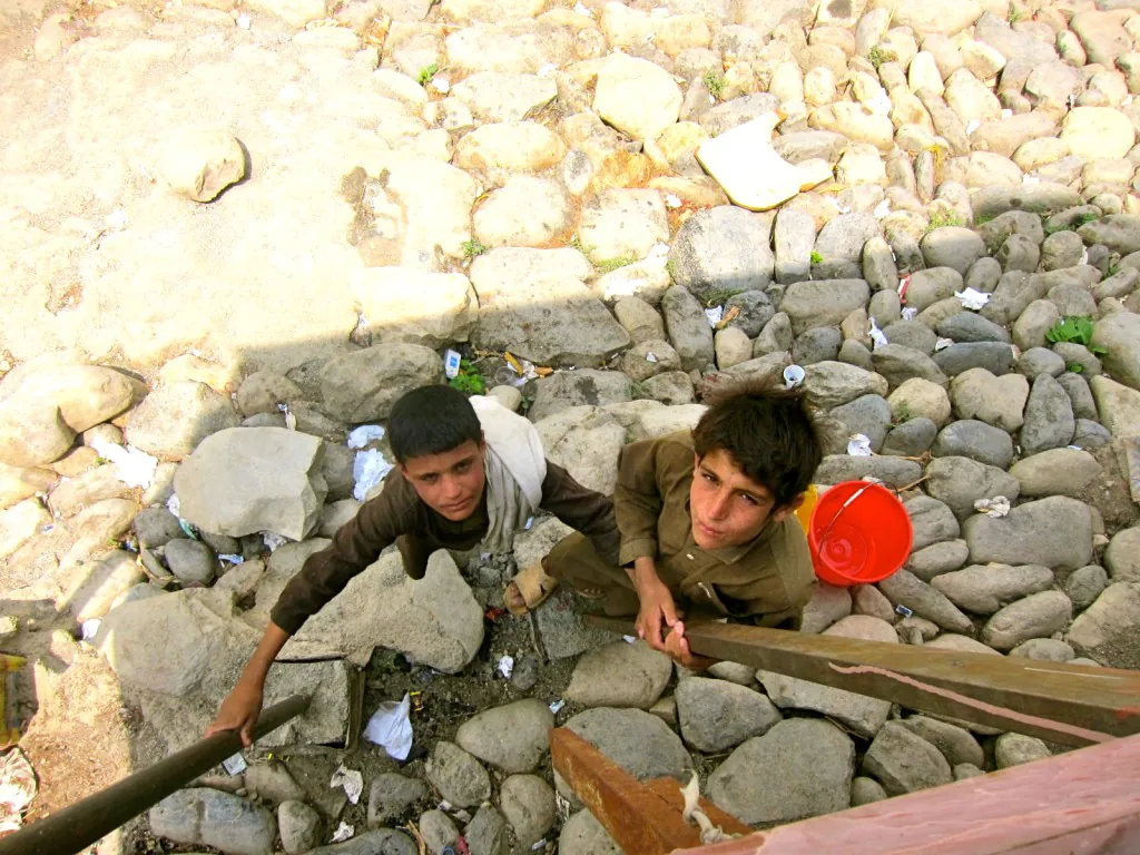 Afghan boys with Ladder